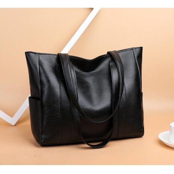 🆕  Women Black PU Leather Big Purses Tote ladies Waterproof Shoulder Bag - Picture 6 of 8